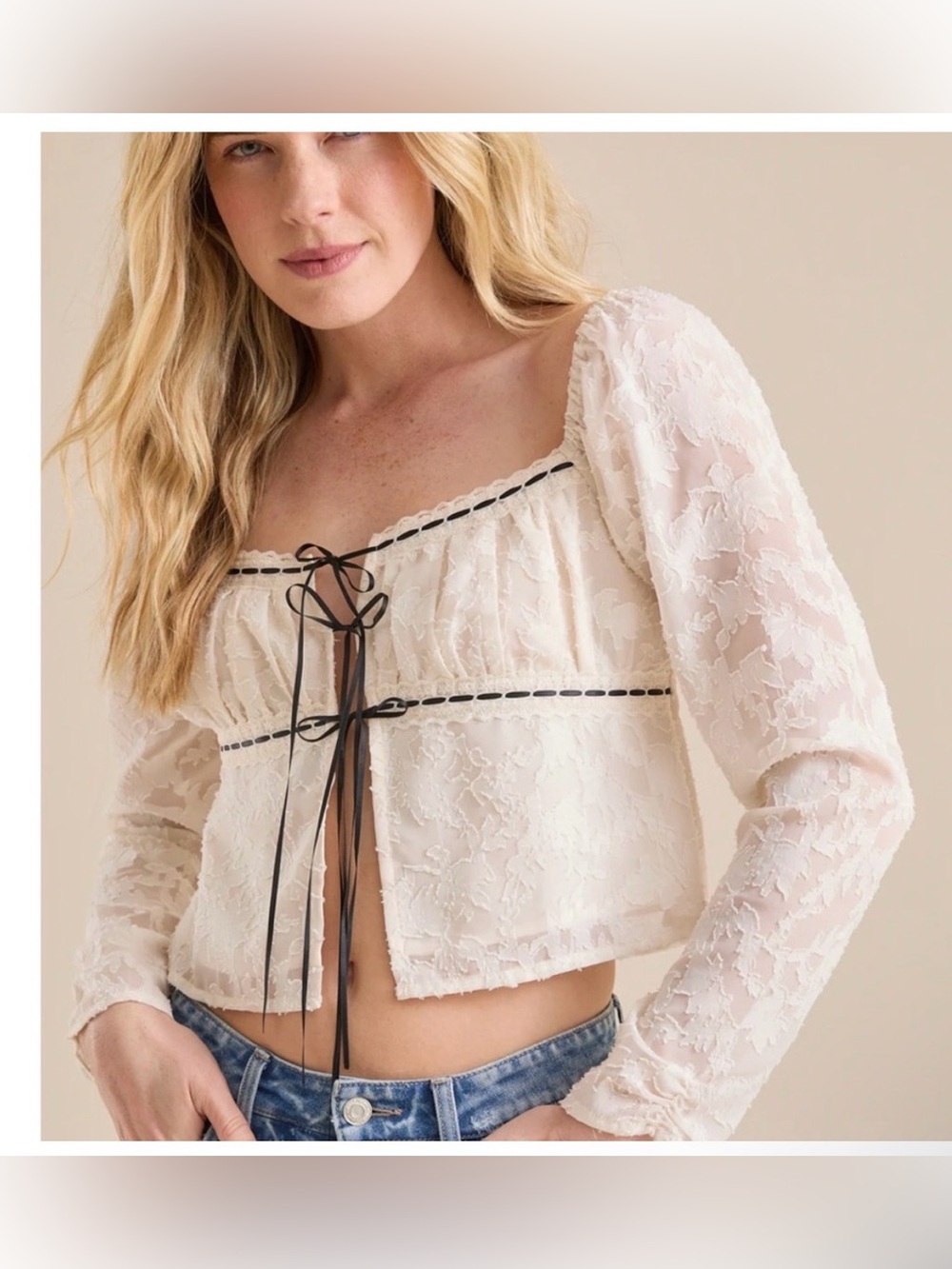 Altar’d State Layken Lace Bow tie top size S
